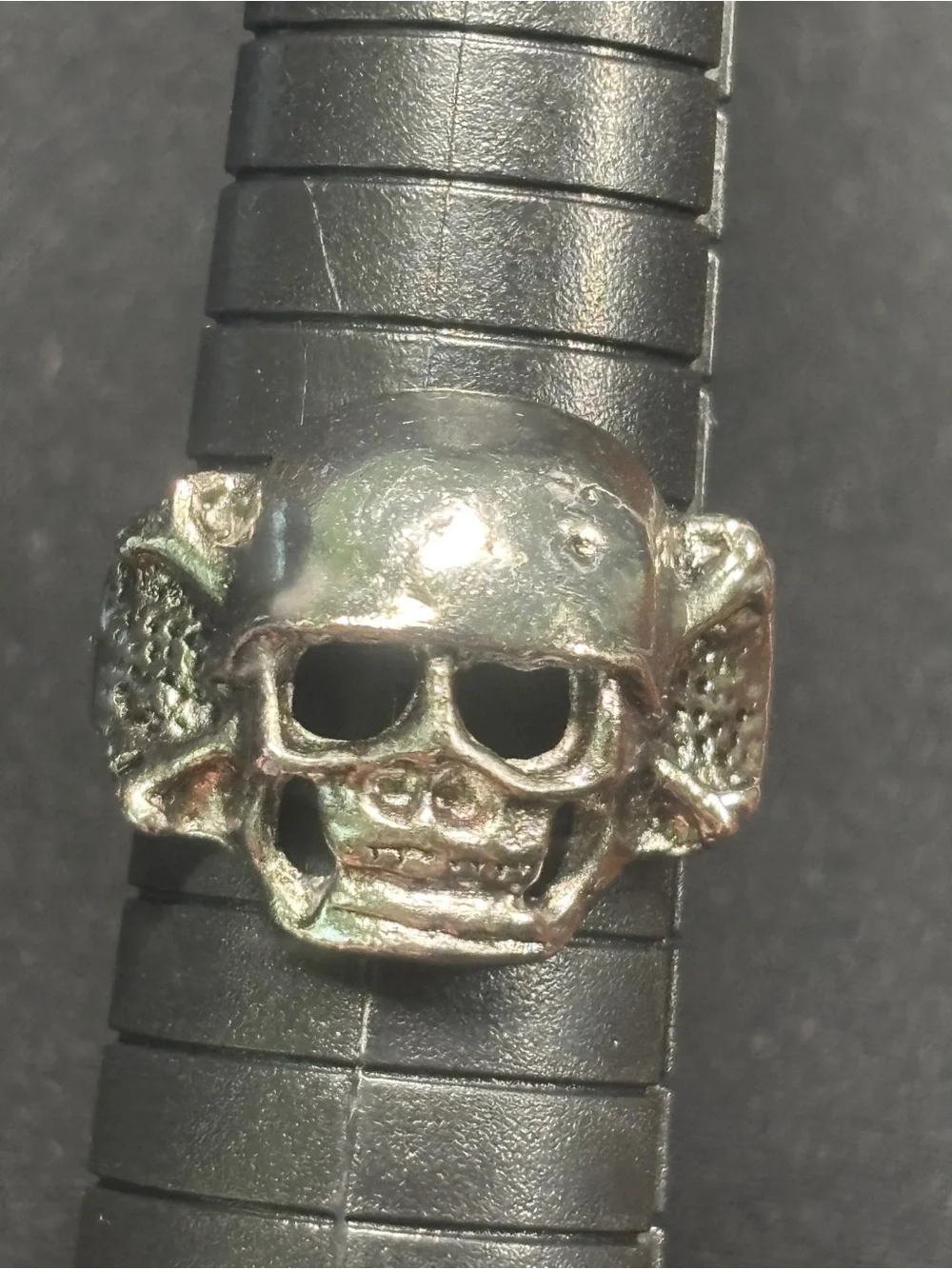 Men's Skull Helmet Ring in Distressed Silver Tone